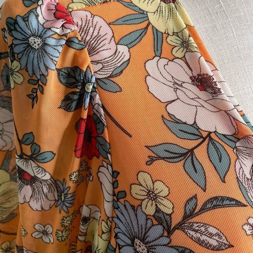 Festivalwear Dress Juniors Neon Retro Floral Maxi Dress L Prairiecore Micro Mesh - Picture 6 of 9